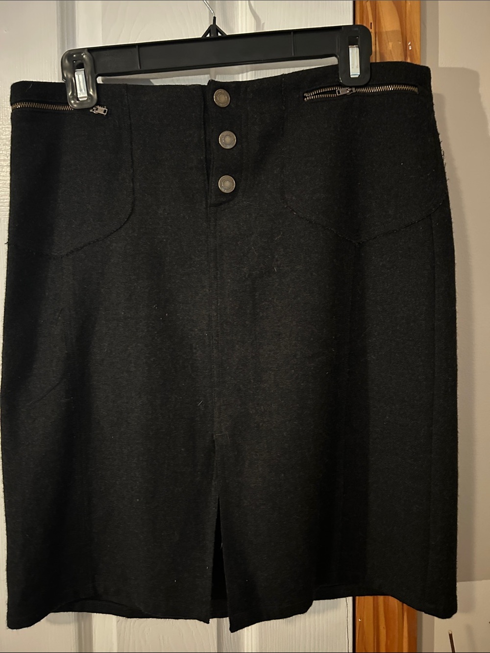 American Eagle Outfitters Black Button-Front Wool Blend Skirt
